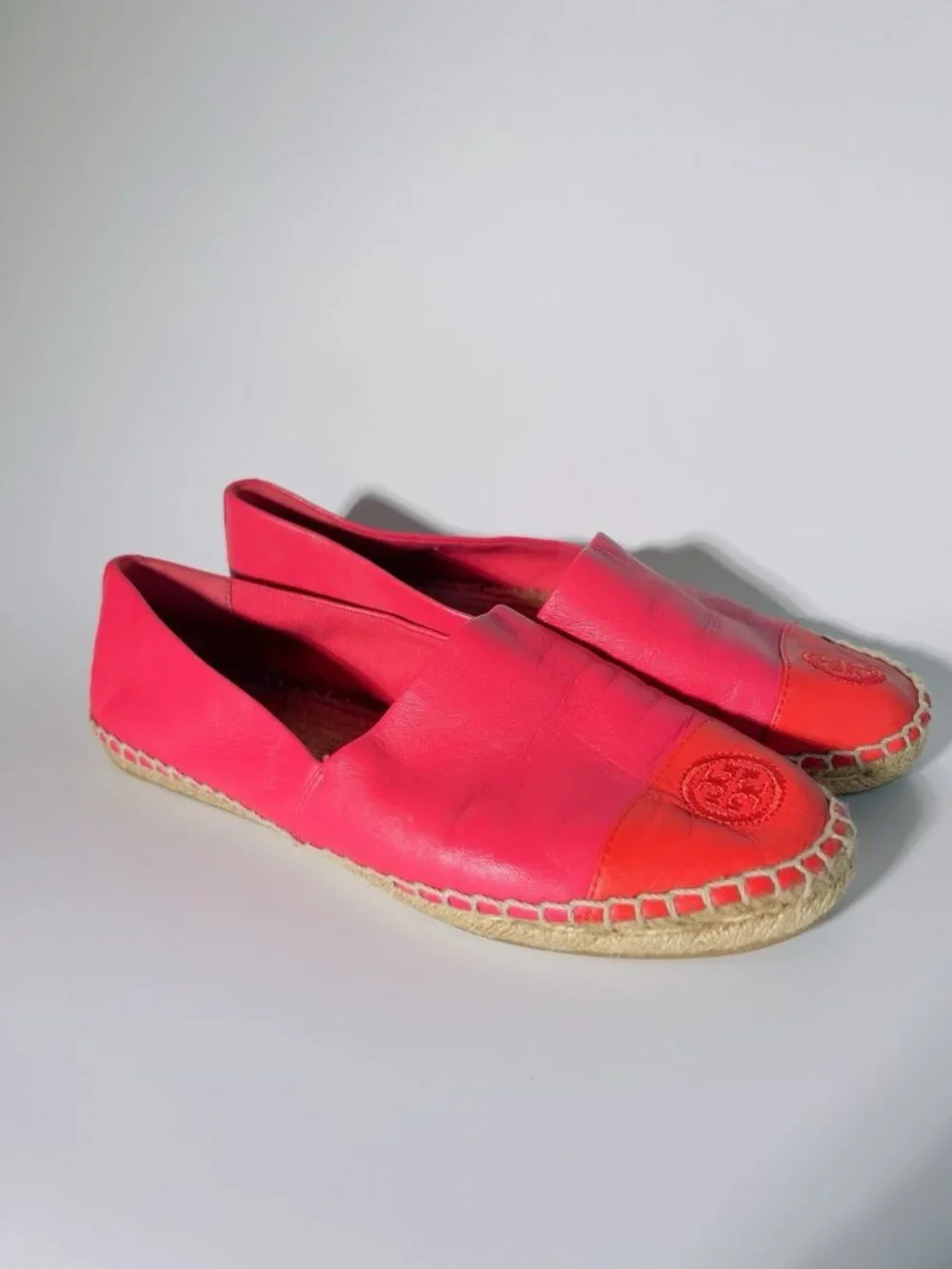 Tory Burch Colorblock Leather Espadrille Flats Pink Red Size 8.5 No Box - Picture 6 of 13